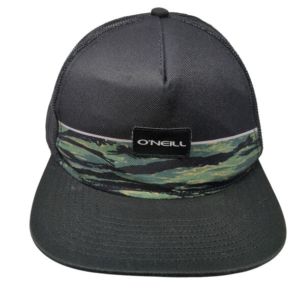 O'Neill Snapback Trucker Hat Black One Size Adjustable Mesh Back Authentic Camo - Picture 1 of 9
